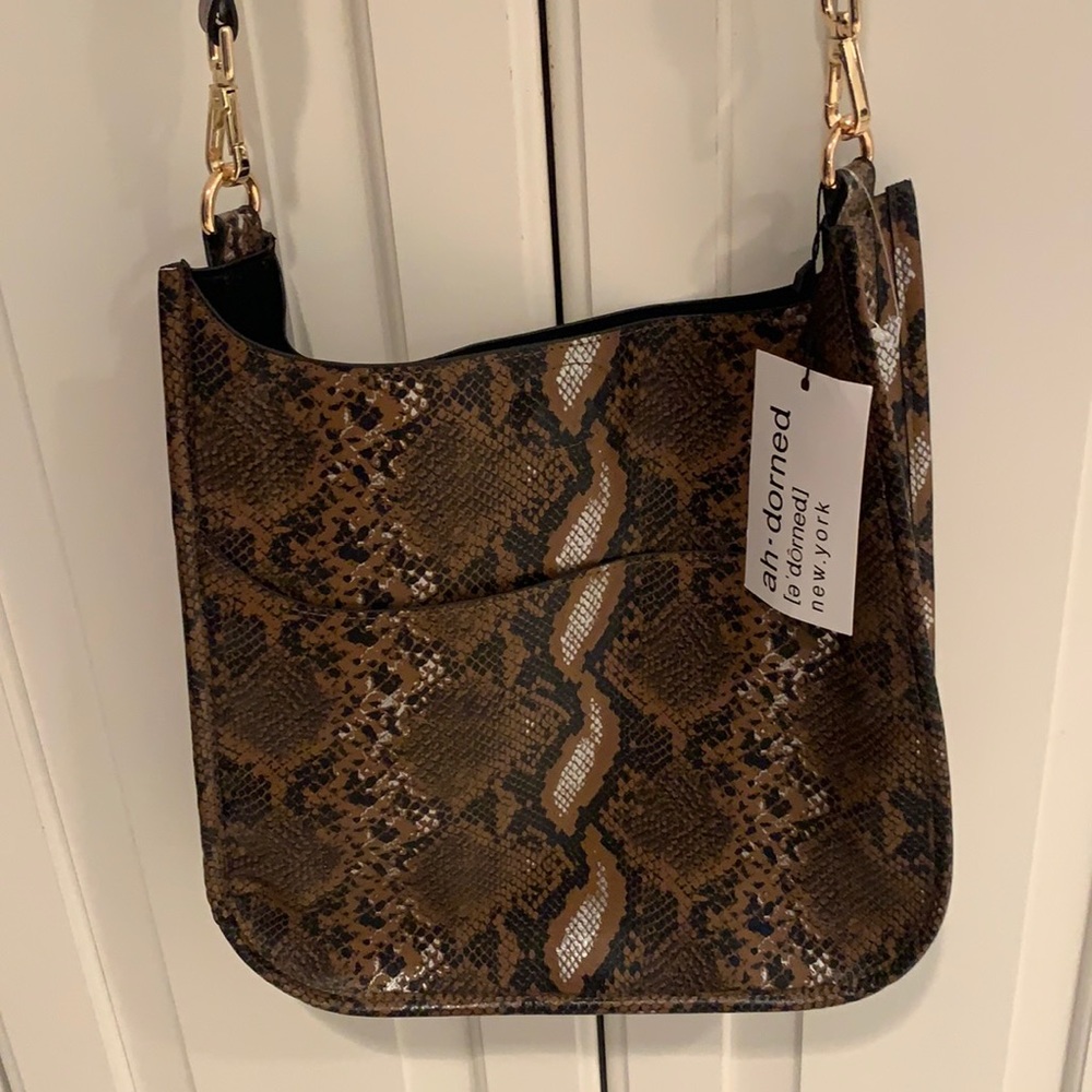 Ah-dorned cross body brown, black and silver bag. Gold hardware on strap - Picture 2 of 4